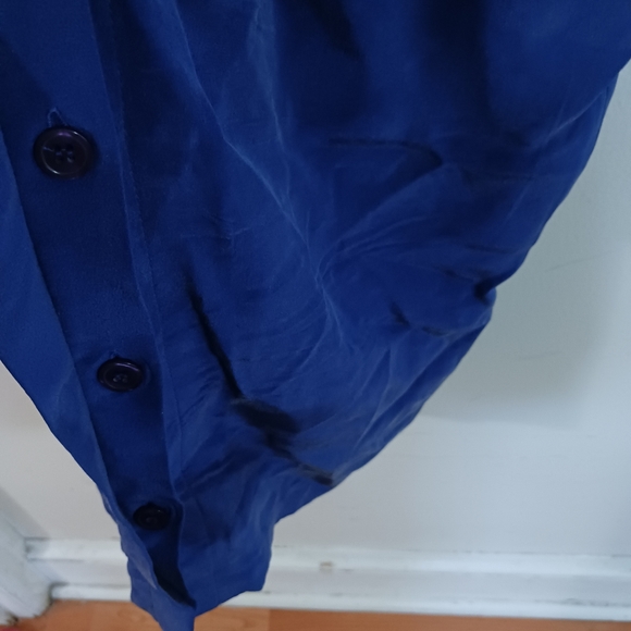 100% Silk Dress Blue Button Down Size 6 Pockets Midi - Picture 5 of 11